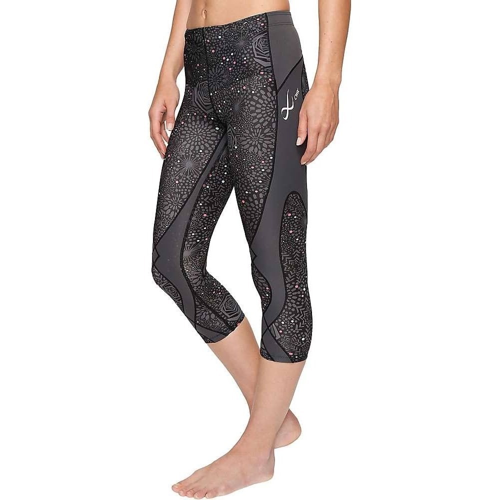 CW-X Stabilyx Joint Support Compression Leggings Small Grey Floral Capri EUC